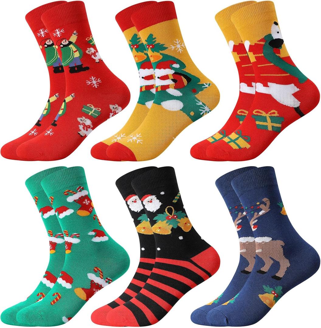 Novelty Fun Crew Socks for Women Colorful Crazy Socks for Women Girls Gifts (6 Christmas Red Green Blue Yellow)