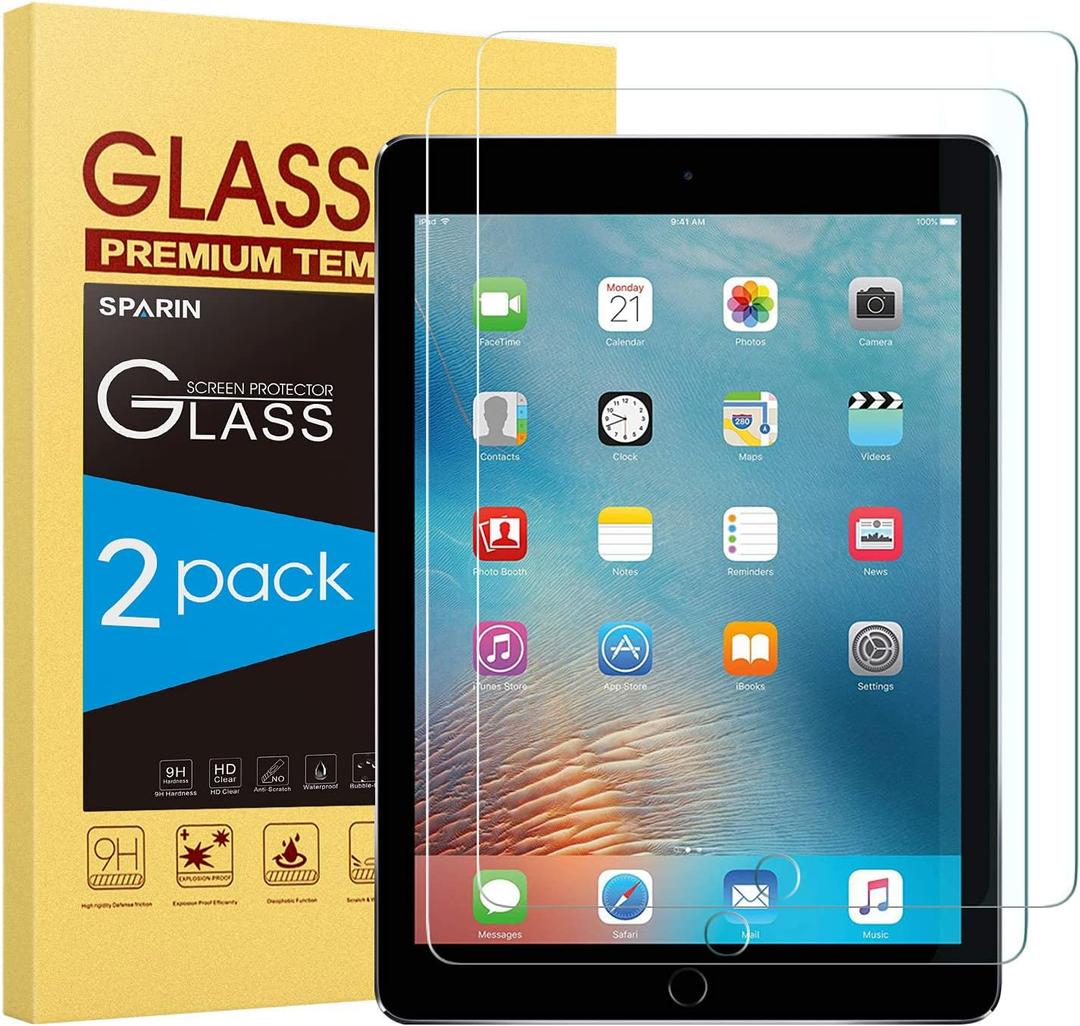 SPARIN 2 Pack Screen Protector for iPad 6th 5th Generation/iPad Air 2 9.7 inch, Tempered Glass Compatible with Apple Pencil