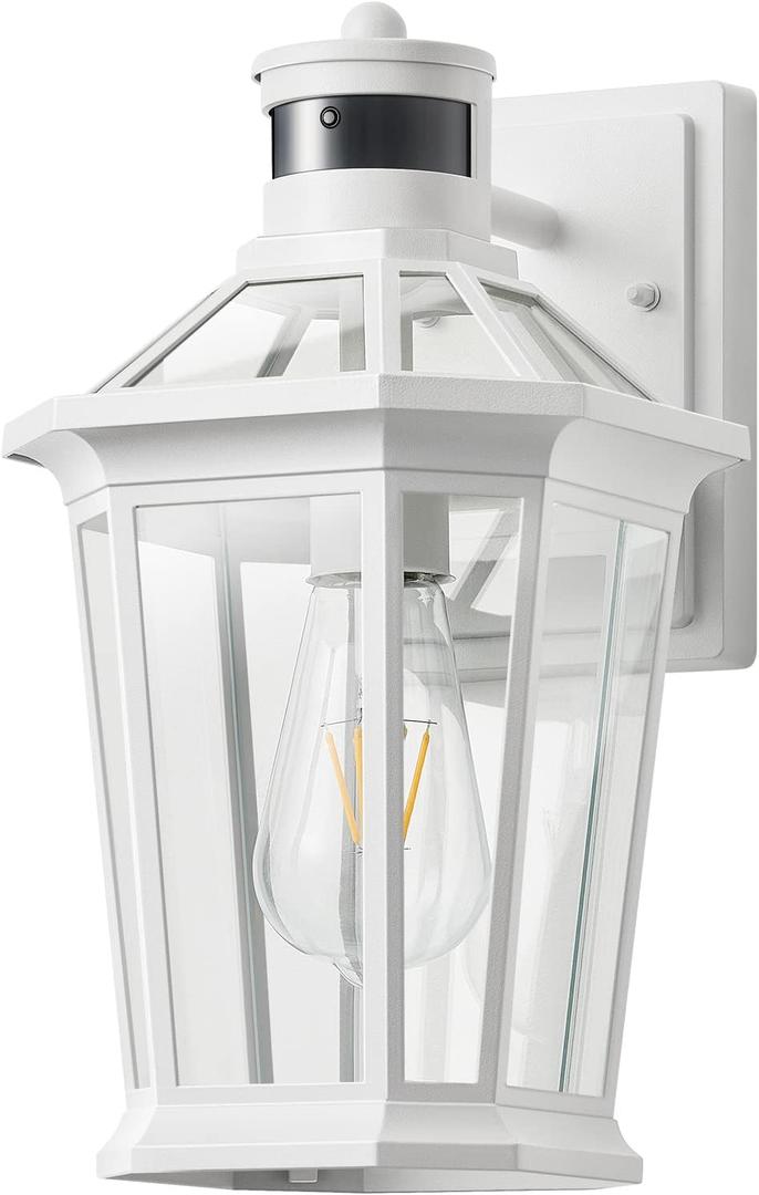 VIANIS Motion Sensor Outdoor Exterior Light Fixture, White Outdoor Porch Lights Wall Mount, Waterproof Dusk to Dawn Coach Lantern, Modern Outdoor Lights Fixtures for Garage, Front Door (1-Pack)