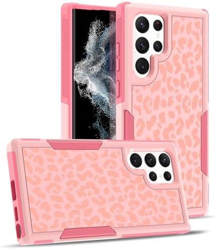 Bonoma Case for Samsung Galaxy S22 Ultra Pink Leopard Print, Heavy Duty Protection Shockproof Armor Case, Cute Pink Leopard Cheetah Cover for 6.8inch