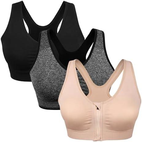 Women's Zip Front Sports Bra Wireless Post-Surgery Bra Active Yoga Sports Bras XL