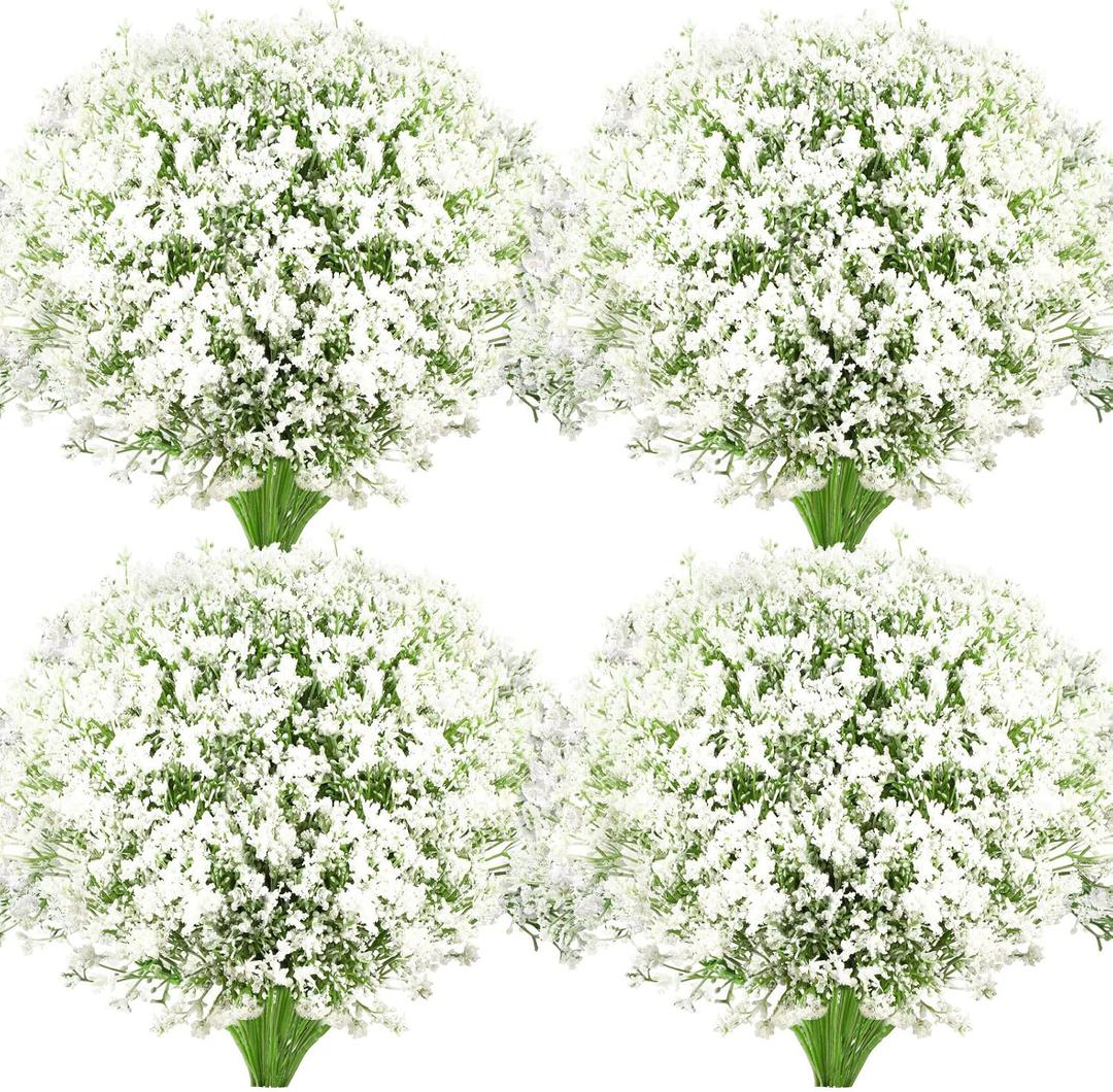 Ysleen 48 Pieces Artificial Flowers Plastic Baby Breath Flowers Faux Gypsophila DIY Floral Bouquets Arrangement Baby Breath Wedding Party Decoration for Party Home Office Garden Decor (White)