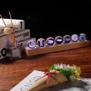 7 Pcs Planet 3D Solar System Crystal Ball Model Gift Space Astronomy Gift Planets Multicolor Universe Galaxy Globe Ball Science Astrophysics Gift Night Light Kids Bedroom Adults Gift