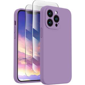 FireNova Designed for iPhone 13 Pro Max Case, Silicone [Camera Protection] Phone Case with [2 Screen Protectors], Soft Anti-Scratch Microfiber Lining Inside, 6.7 inch, Light Purple