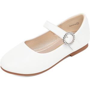 PANDANINJIA Sarena Girls Dress Shoes Rhinestone Flower Girl Ballerina Ballet Flats Mary Jane Wedding Party School Shoes for Toddler Little Kid Big Kid (White Pu, 2 M US Little Kid)