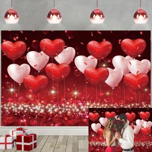 Valentine's Day Red Hearts Backdrop 8x6FT Glitter Romantic Couple Sweet Heart Valentines Day Background Wedding Anniversary Wedding Bridal Shower Party Banner Photo Booth Props