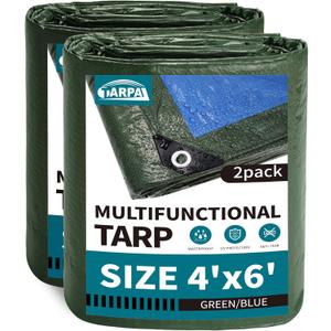 TARPAL 4x6 Feet Green Tarp Waterproof (2 Pack) Small tarps Multipurpose Protective Cover All Purpose Poly Tarps Cover for Firewood Outdoor Furniture etc