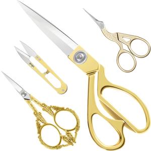 Therwen 4 Pcs Gold Sewing Scissors Set Vintage Embroidery Scissors Stork Bird Crane Design for Stitch Cutting Needlework Embroidery Sewing