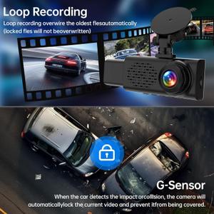 Dash Cam, 1080P+720P Dual Camera, 1.5 Inch Hidden Mini Recorder with IR Night Vision, Loop Recording, Parking Monitor, for Car Taxi Driver