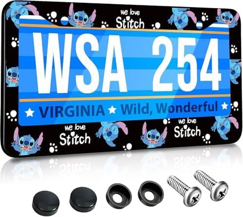 Akkya License Plate Frames for Women Men Car Plate Holder Cover Cute Funny Cartoon Metal Tag Frame Stainless Steel Car Accessories Front Rear Plate Decor(Black & Blue)