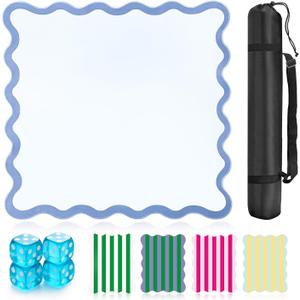 32.4in Scalloped Mahjong MatAnti Slip Noise Reduction Mahjong Accessorie Mahjong Table MatComes with 4 Dice and 1 Mahjong Mat Storage Bag,4 Mahjong Shuffle Cards(Blue)