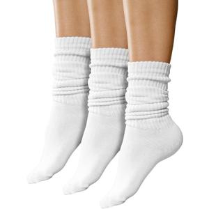 Winterlace Scrunch Slouch Socks 3 Pairs Womens Crew Knee High Extra Long Slouchy Premium Bulk Pack (One Size, White)