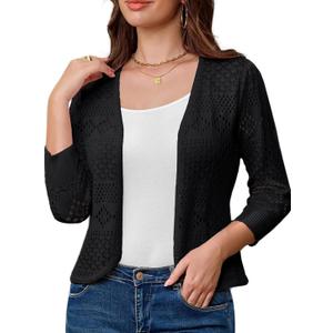 GRACE KARIN Women's 3/4 Sleeve Open Front Cropped Cardigan Summer Lightweight Hollow Out Knit Shrug XL Black GRACE KARIN Women's 3/4 Sleeve Open Front Cropped Cardigan Summer Lightweight Hollow Out Knit Shrug XL Black