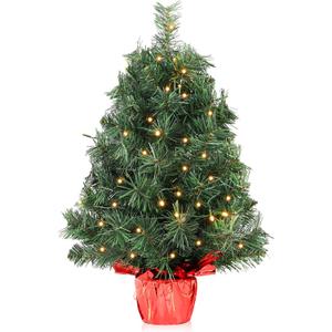 Santanelo 2ft Pre-lit Artificial Mini Christmas Tree,Small Xmas Pine Tree with 50 Lights, Tabletop Christmas Tree Battery Operated Green Xmas Tree for Tabletop