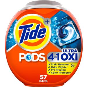 Tide 4-n-1 Ultra Oxi PODS Laundry Detergent Pacs, 57 Count, HE Compatible, Built in Pre-treater for Stains