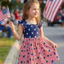 CM-Kid Little Girls 4th of July Dress Kids Independence Day Dresses American Flag Sundress Summer Patriotic Outfit Clothes (Blue)
