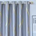MYRU 1 Pair Grey Blackout Curtains for Bedroom, Luxury Striped Curtains for Living Room(Bluish Grey and Gold, 2 Panels 54 x 102 Inch)