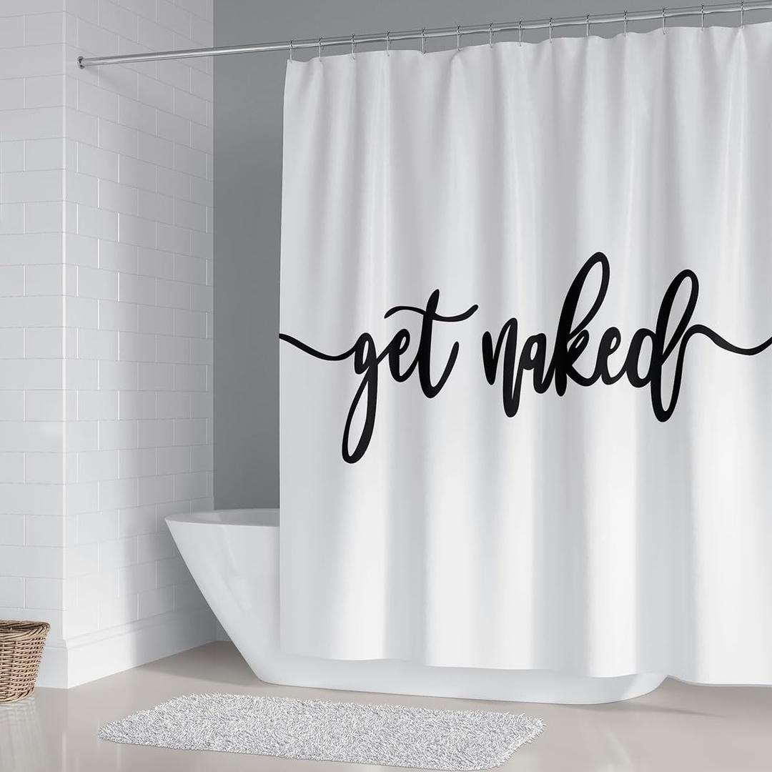 DDS-DUDES Get Naked Shower Curtain Bathroom Set, Funny White Durable Waterproof Polyester Shower Curtain for Bathroom Bath Decor with Hooks 71 * 71 inches