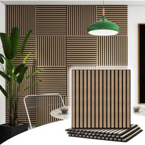 4 Pcs Wood Slat Acoustic Panels, 3D Fluted Wood Panel Sound Absorbing Panel for Wall and Ceiling, Decorative Sound Proof Panels (Walnut, 4pcs - 23.6 X 23.6 in)