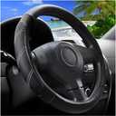 Car Steering Wheel Cover, 15 Inch Carbon Fiber Leather Non-Slip Steering Wheel Protector with Lining, Breathable Automotive Interior Accessories, Universal for SUV RV Truck (Black)