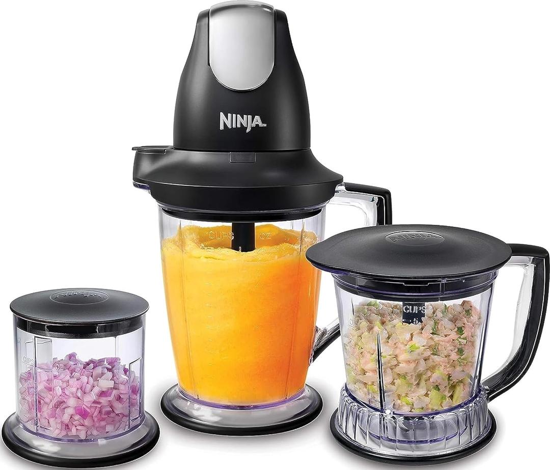 Ninja QB1004 Blender/Food Processor with 450-Watt Base, 48oz Pitcher, 16oz Chopper Bowl, and 40oz Processor Bowl for Shakes, Smoothies, and Meal Prep,Black
