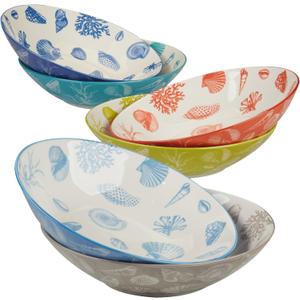 Certified International Seaside 9.25" Soup/Pasta 40oz. Bowls,Set of 6 Assorted Designs