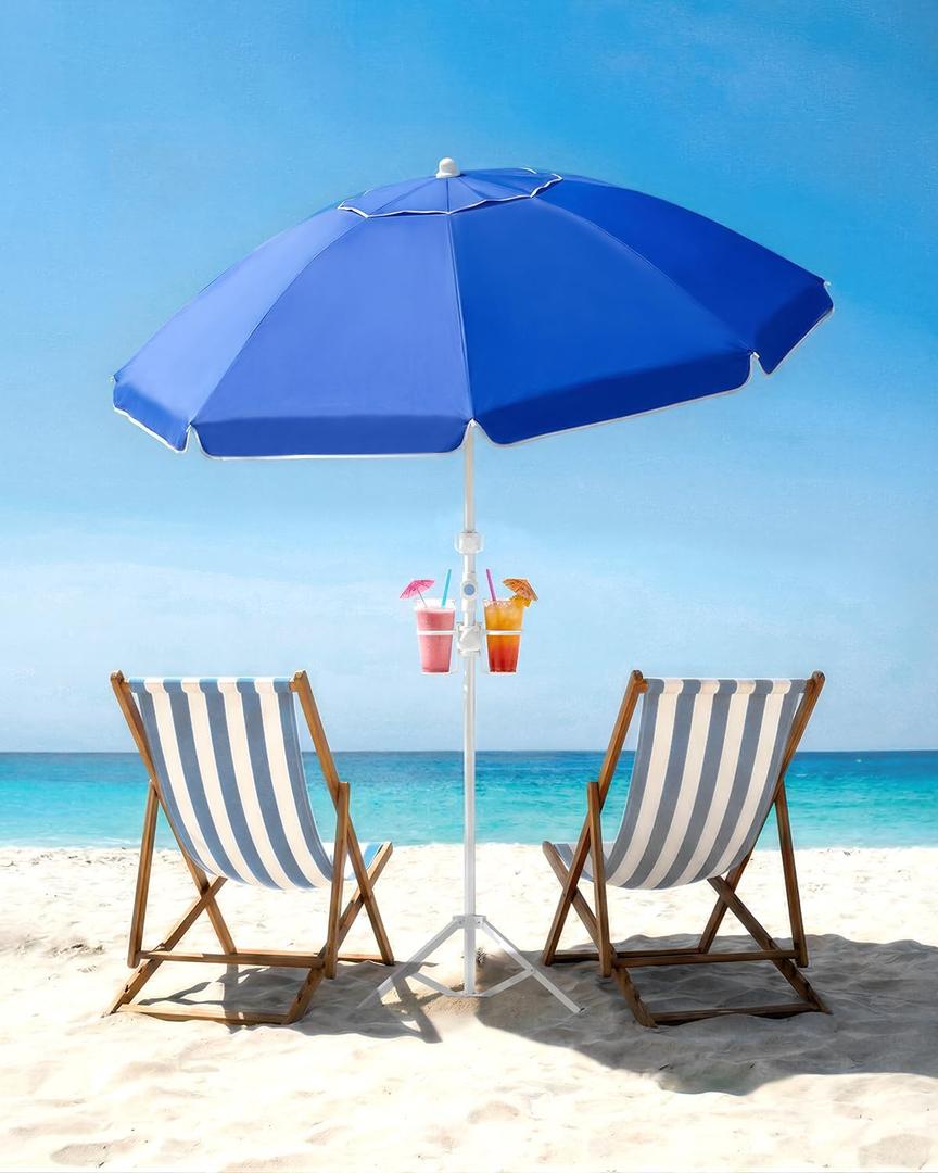 paramondo 6.5FT Beach Umbrella with Sand Anchor, Solid Blue