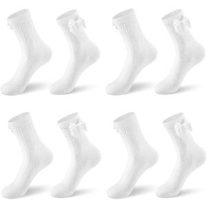 Women's Lace Ruffle Ankle Socks,Frilly Lace Socks with Bow, Lace, Ruffles (White)