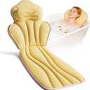 Ergonomic Full Body Bath Pillow for Bathtub, 3.9 inch Thickened Tub Pillows for Back Support and Headrest Neck, Soft 5D Air Mesh Cushion & Mat, Bathtub Pillow with 13 Suction Cups(Gold)