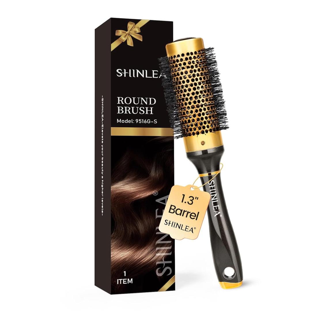 Small Round Hair Brush for Short Hair, Aluminum Roller Brush for Blow Drying, Salon Hairbrushes for Women Curly and Straight Hair - 1.3 Inch Barrel, 1.9 Inch with Bristles