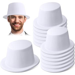 SATINIOR White Hats 12 Pcs Top Hats Mardi Gras Costume Men Plastic Magician Retro Disco Party Hats for Adults Party Supply