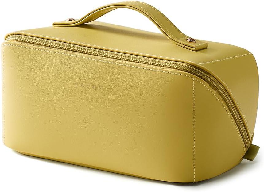 EACHY Travel Makeup Bag,Large Capacity Cosmetic Bags for Women,Waterproof Portable Pouch Open Flat Toiletry Bag Pattern Makeup Bag (Medium, AL-Green)