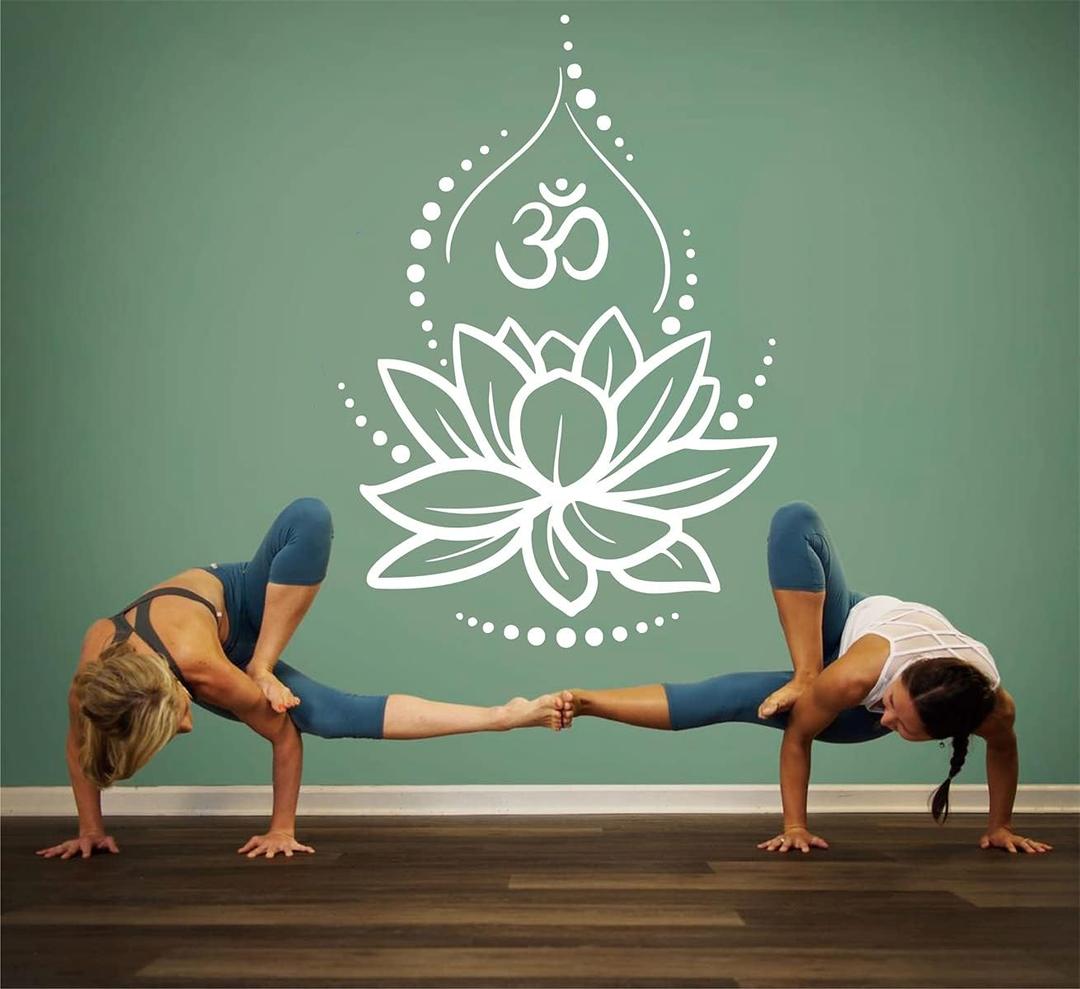 Lotus Vinyl Wall Decals Om Sign Yoga Meditating Decal Murals Removable Art Room Decor Flower LC262 (White, Large 22X31.5inch)