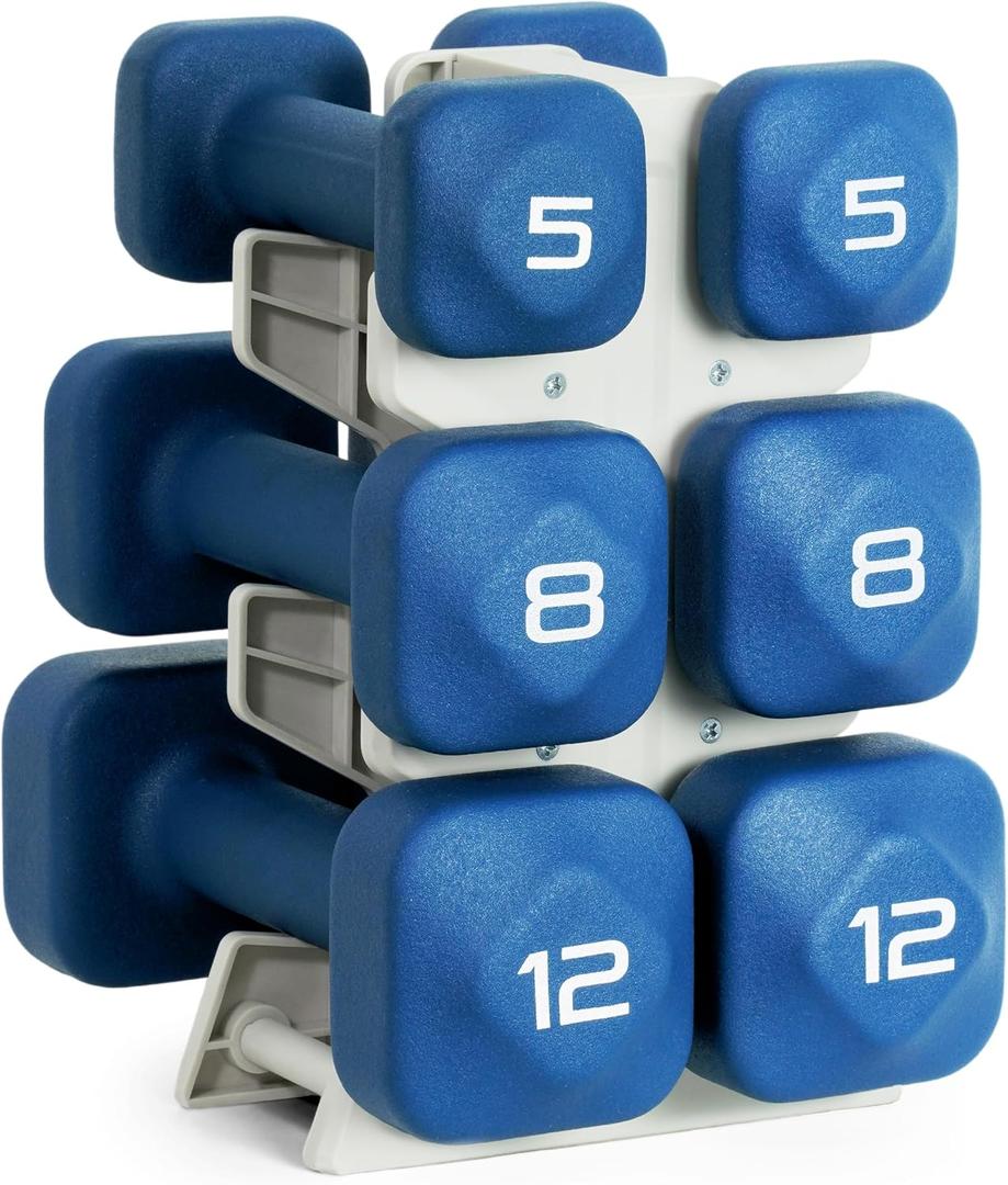 Tone Fitness Neoprene Dumbbell Set with Storage Rack Non-Slip, Anti-Roll Hand Weights for Home Gym Workouts | 20 lb, 32 lb, 50 lb, 60 lb & 100 lb Options