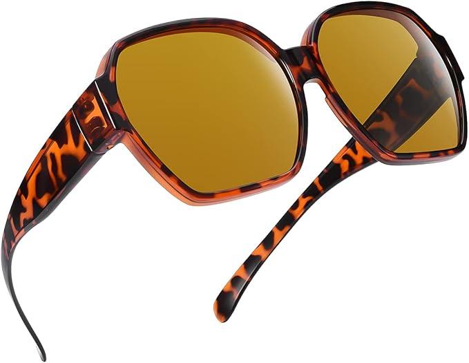 Square Oversized Polarized Fit Over Sunglasses Over Glasses with Lightweight Large Frame for Woman Man (F01-amber Leopard)
