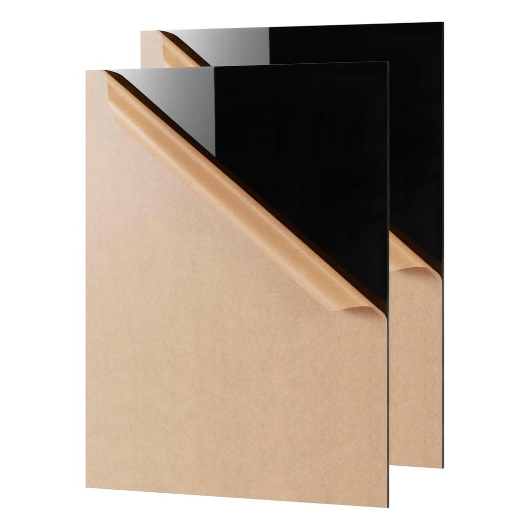 Black Acrylic Sheet 18" x 24" Cast Plexiglass Panel 1/8" Thick (3mm) Plastic Board for Craft Project, Laser Cutting, Photography, Sign, Pack of 2 (18" x 24", 1/8" Thick)