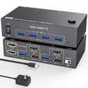 8K@60Hz KVM Switch 2 Monitors 2 Computers 4K@120Hz,HDMI+DP Dual Monitors KVM Switches for 2 PC Sharing 2 Monitors with 4 USB 3.0 Ports,with Wired Remote, USB Cables