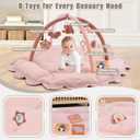 5-in-1 Plush Baby Play Gym, Activity Mat with Convertible Gym, Baby Gym 6 Sensory Toys, Play Center for Newborn to Toddler, Pink