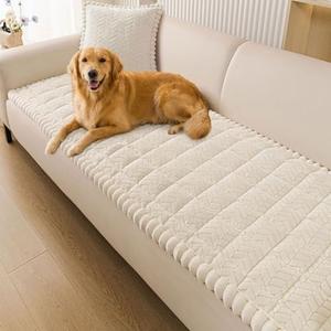 Smiry Non Slip Couch Covers for Dogs, Fuzzy Pet Couch Covers for 3 Cushion Sofa Pet Friendly, Soft Sofa Slipcovers Cushion Furniture Protector Washable (Beige, 27.6" x 70.9")
