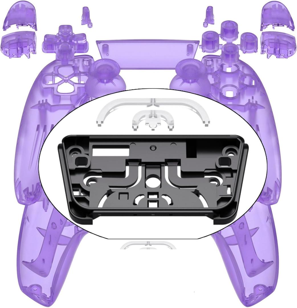 eXtremeRate Full Set Shell with Buttons Touchpad Cover, Clear Atomic Purple Custom Replacement Decorative Trim Shell Front Back Plates Compatible with p s 5 Controller BDM-030 BDM-040 BDM-050