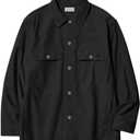 Palm Tree Crew Men's Long Sleeve Casual Button Down Overshirt Shacket with Flap Pockets (Black, XXL)