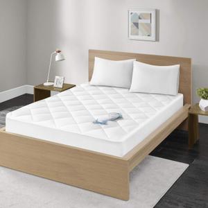 Madison Park Queen Mattress Protector Pad Waterproof Bed Cover, Breathable 300TC Sateen Cotton, Diamond Quilted Topper, Quiet Nights, Fitted Pocket Fits Up to 18 Inch, Machine Washable, White