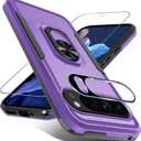 Janmitta for Google Pixel 9/9 Pro Case with Screen Protector+Camera Lens Protector,Heavy Duty Shockproof Full Body Phone Cover Built in Metal Ring Holder Kickstand,2024 Lavender