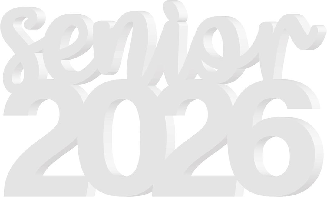 Senior 2026 Sign Graduation Decorations Class of 2026 Photo Booth Props for Photoshoot, Graduation Table Centerpieces Senior 2026 Letter Sign for Senior Night Decor Grad Party Supplies - White
