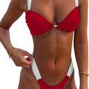 QJQ Women's 2 Pieces Bikini Set Triangle High Cut Thong Bathing Suits Cheeky Adjustable Straps Swimsuit Summer (L)