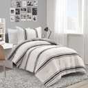 Lush Decor Farmhouse Stripe Reversible Cotton Comforter Set, 2-Piece, Twin XL Black - Twin Bedding Set - Dorm Decor - Striped Comforter for Farmhouse Bedroom Decor