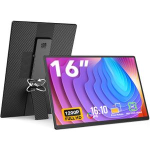 FLYTOCCA Portable Monitor, 16 Inch FHD 1200P, Horizontal/Vertical Monitor, Plug & Play, Built-in Speakers & Headphone Jack, Travel Monitor for Laptop with Premium Smart Cover