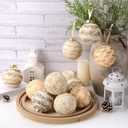 12 Pcs Large Neutral Textured Christmas Ornaments 3.15 Inch Farmhouse Rustic Cream Christmas Tree Balls Modern Vintage Shatterproof Xmas Baubles for Home Decor DIY Party Gift (Light)
