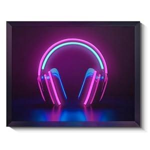 VIYYIEA Neon Headphone LED Wall Art, USB Powered Black Framed Canvas Prints, Cyberpunk Glow Dcor for Gaming Rooms, Bedrooms & Living Rooms - 20L x 16W