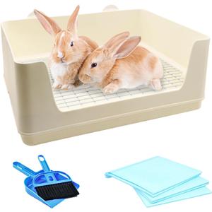 VCEPJH Extra Large Rabbit Litter Box for Cage, Plastic Litter Pan Corner Pet Toilet Small Animal Potty Tray with Metal Grate for Adult Guinea Pigs Chinchillas Ferrets (White)
